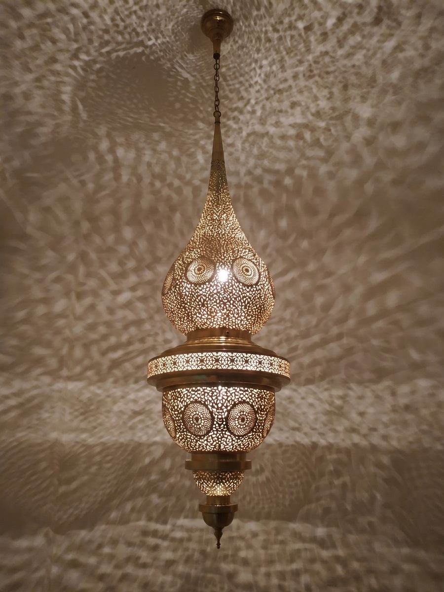 Tall engraved pendant, lit