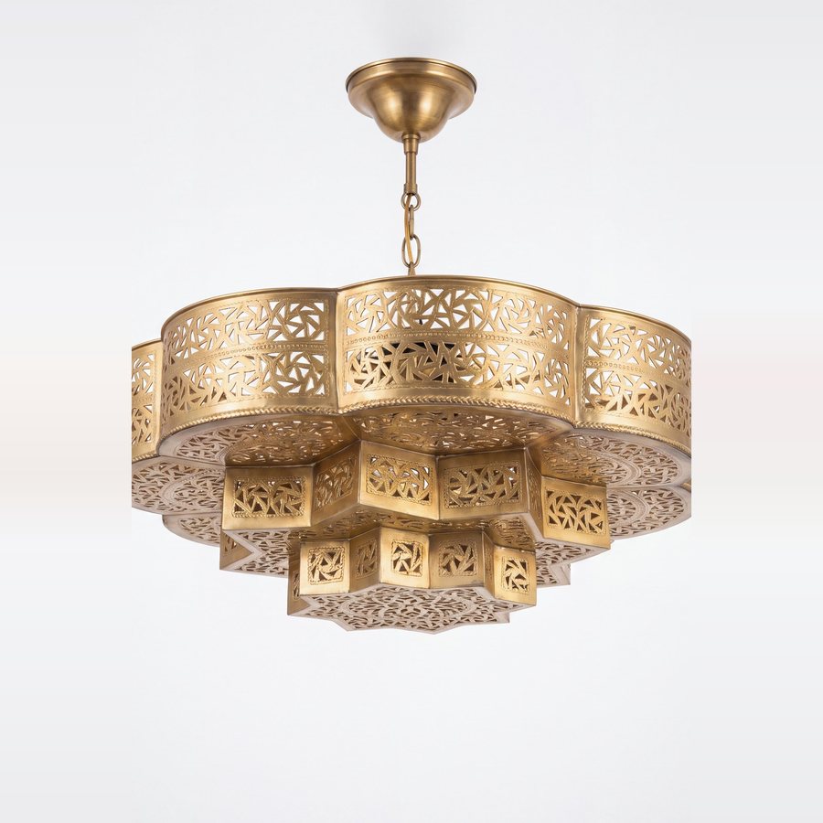 Scalloped tiered brass chandelier