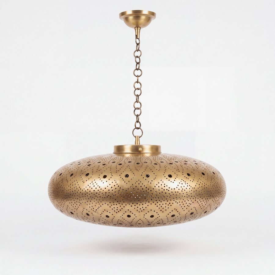 Hand-pierced oval brass pendant